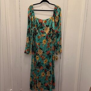Johnny Was Teal Floral Dress